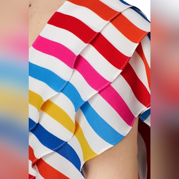 Color Me Courtney Holly Ruffle Colorful Striped Crop Top Women's 4 - Picture 3 of 8